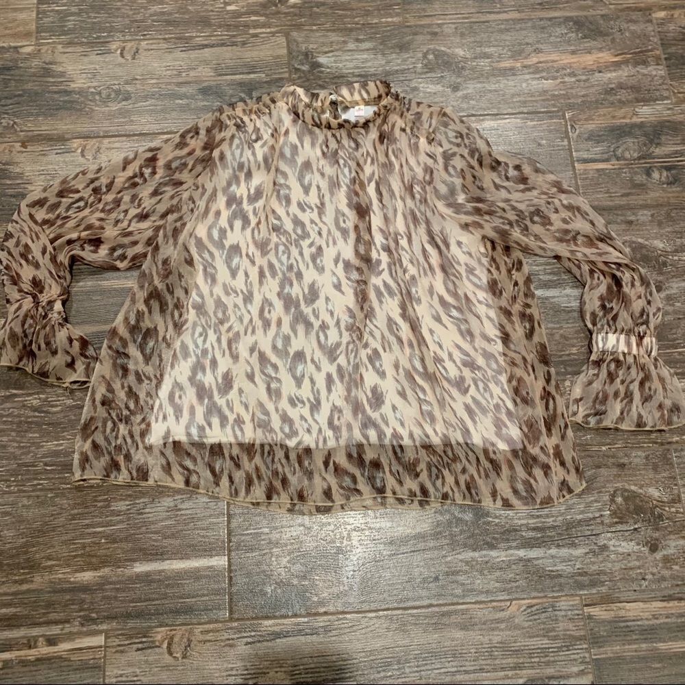 Halife Animal Print Leopard Sheer Limed Blouse Top Size small